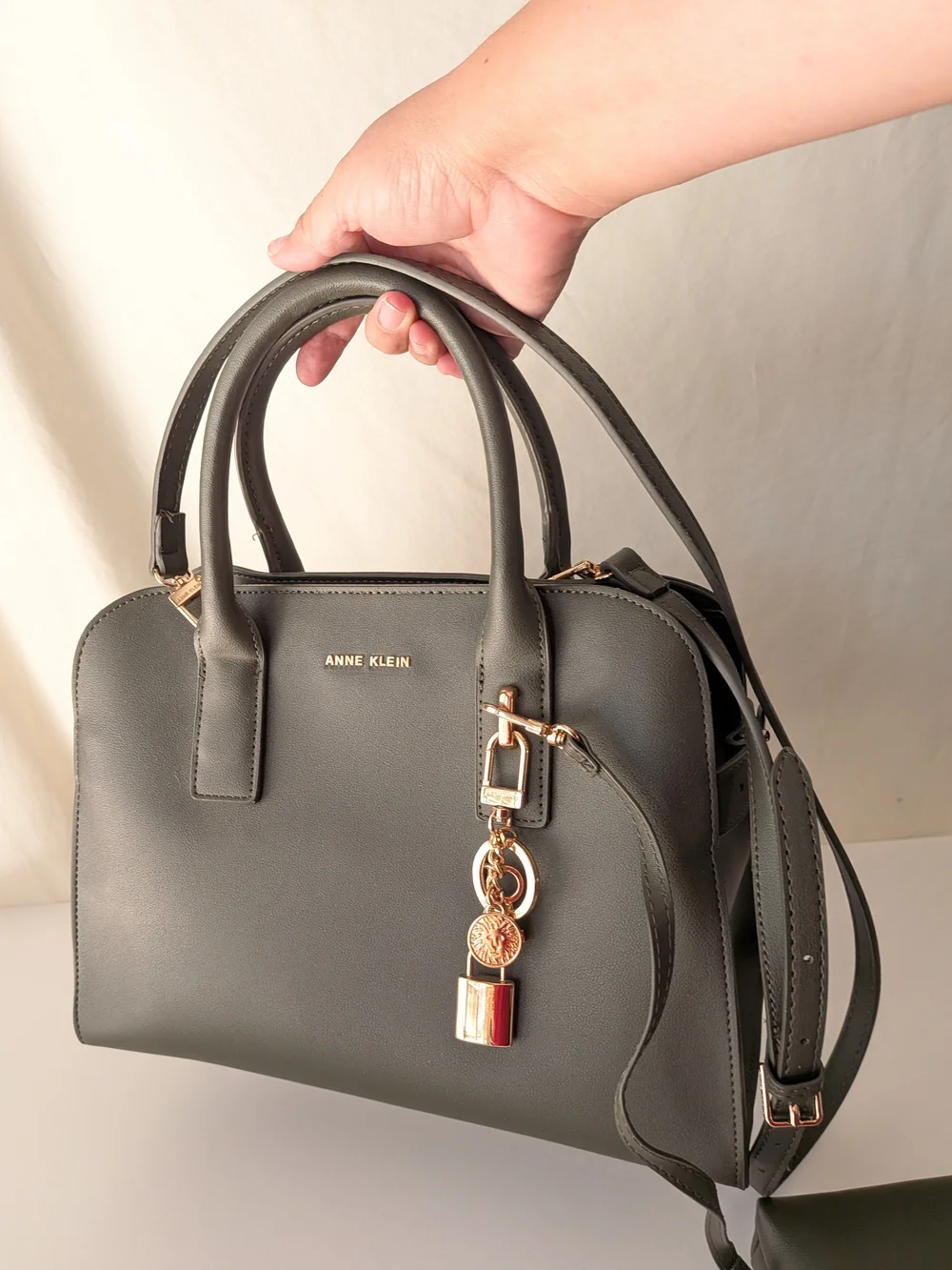 Anne Klein Dark Olive Satchel with Gold-Tone Charm
